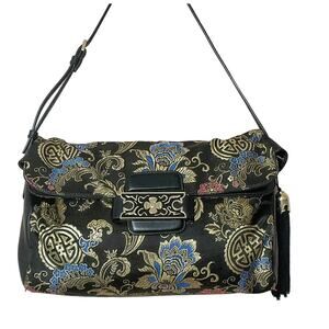 Jason Wu Black Leather Asian Floral Brocade Ming Hobo Bag with Dust Bag